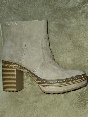 Wonderly Taupe Suede Platform Block Heel Ankle Boots